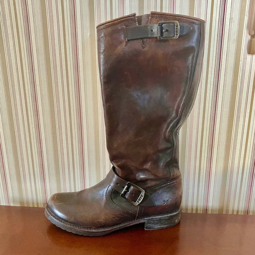 Frye Boots Calf-Length Real Leather with Adjustable Buckles